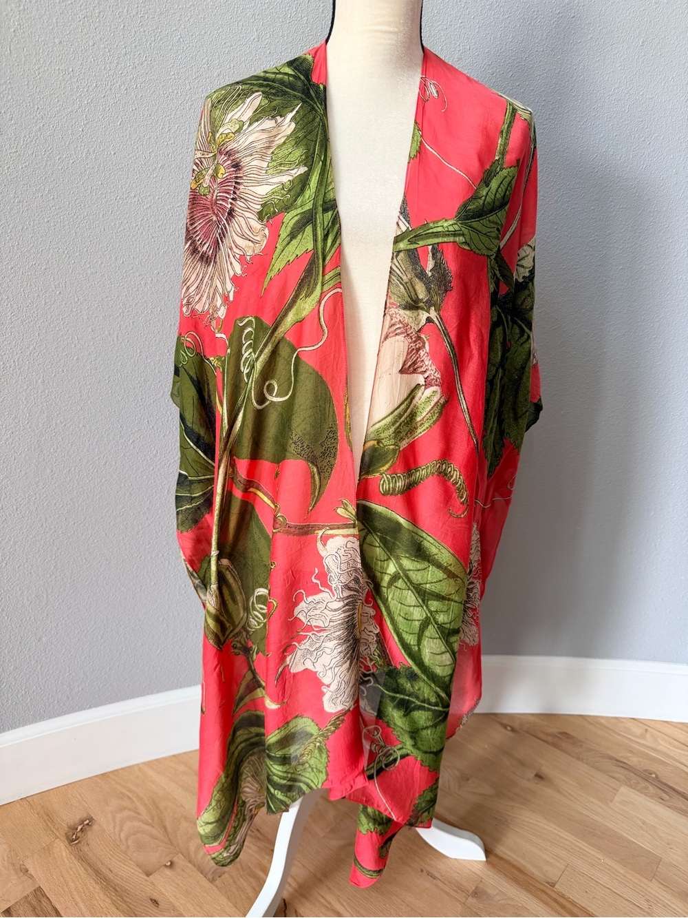 One Hundred Stars x KEW Gardens Passion Flower Coral Kimono Duster One Size GUC - Picture 2 of 15